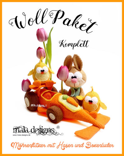 Komplett-WollPaket mala designs: Möhrenflitzer mit Hasen und Boxenluder